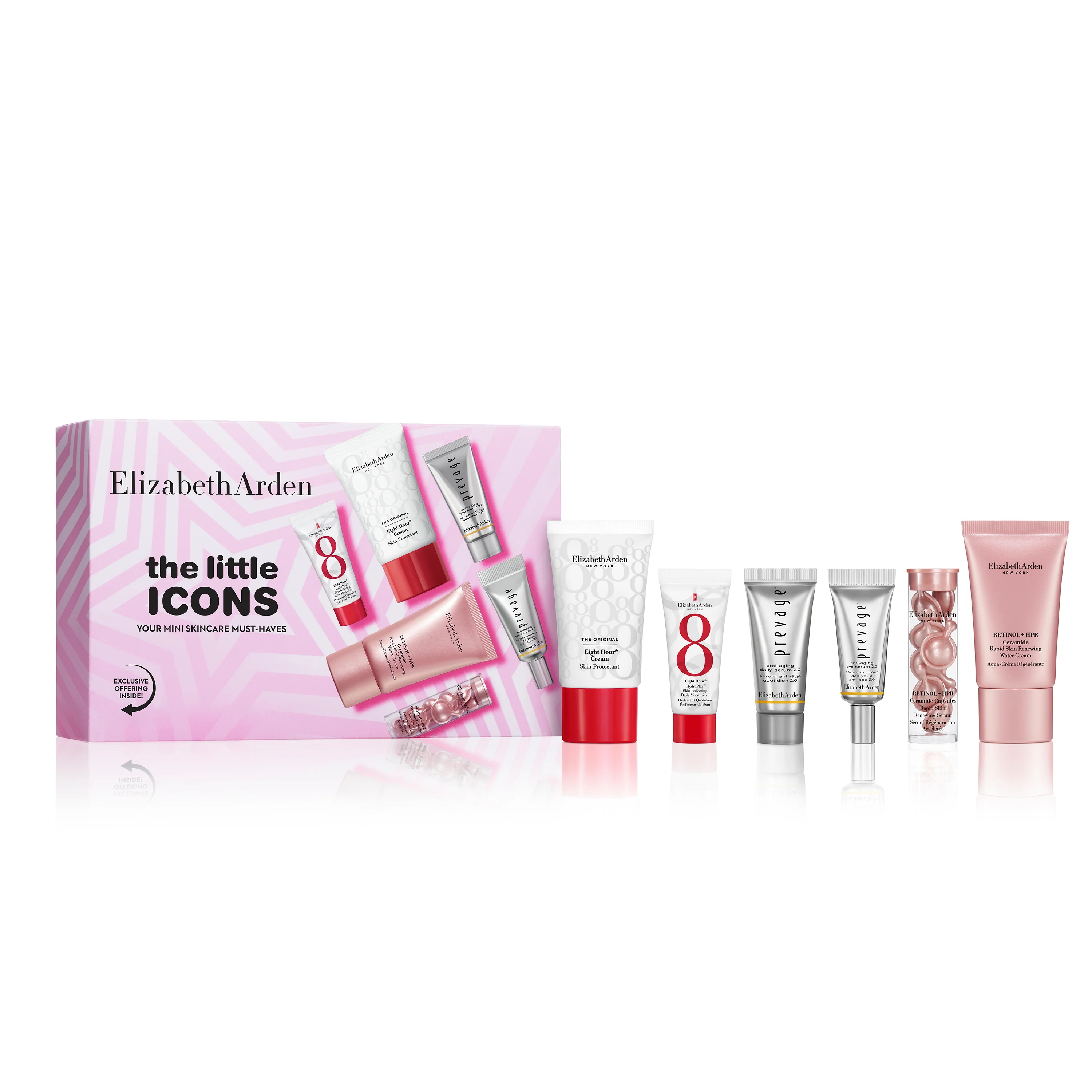 Coffret The Little Icons, Sérum Yeux et Visage PREVAGE, Capsules et Aqua-Crème au Rétinol + HPR, Baume et Crème Hydratante Eight Hour